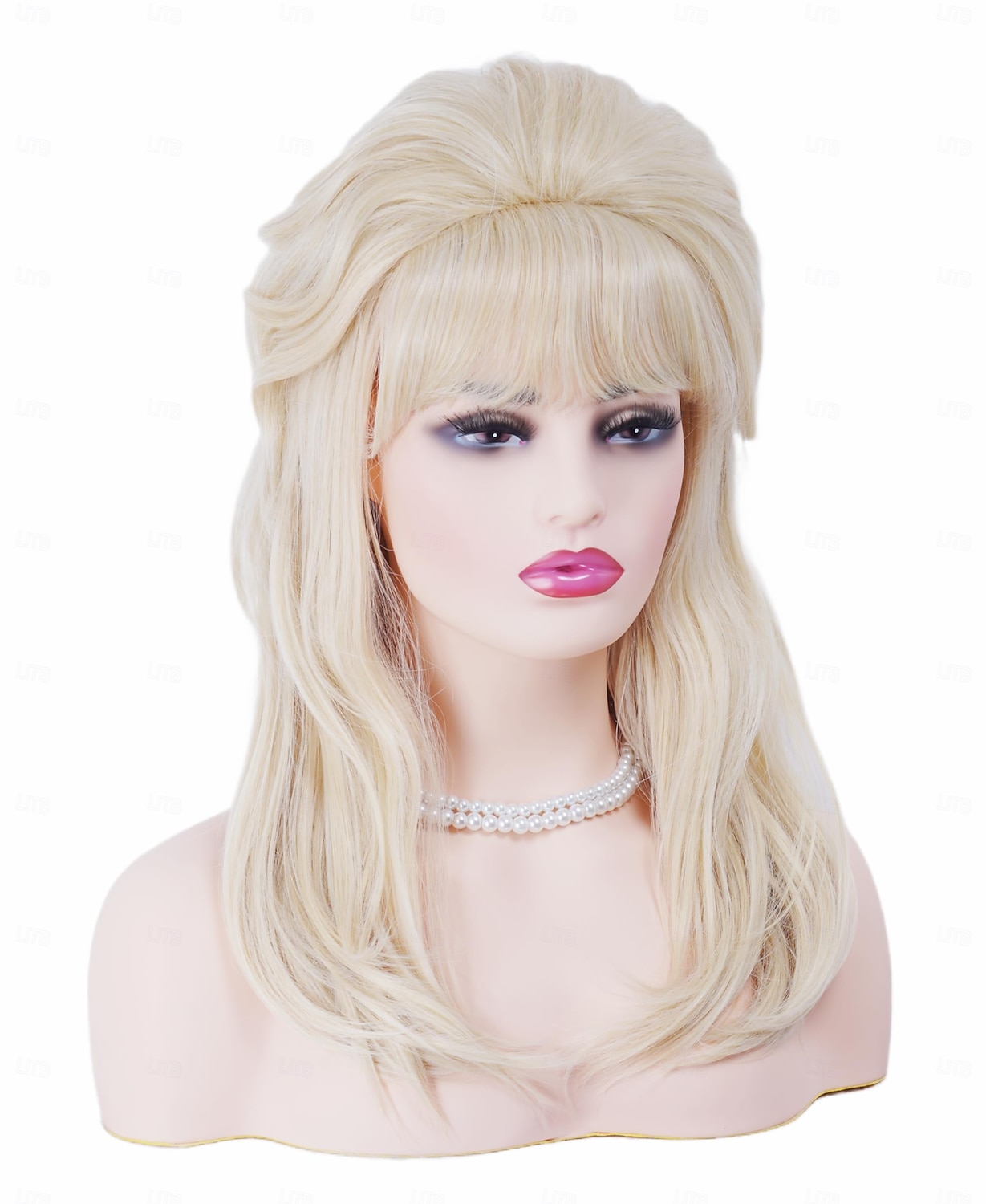 Retro blond lue 50-60-70-tall bikube gull bølgete lue kvinner med pannelugg stor bouffant kostyme-lue karneval fest daglig bruk ikke inkludert briller halloween-luer 2025 - $19.49 –P4
