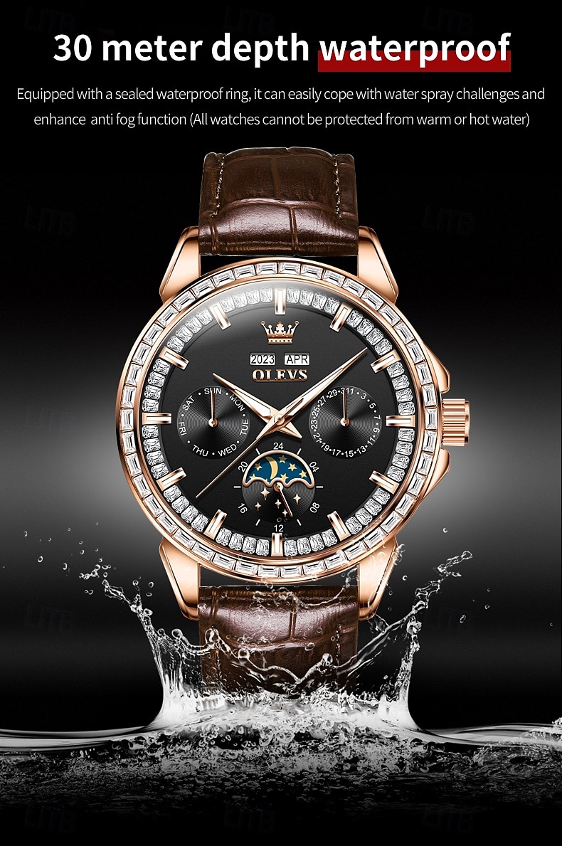 OLEVS Men Mechanical Watch Fashion Business Wristwatch Automatic Self-winding Moon phase Luminous Perpetual Calendar Steel Leather Watch 2025 - $147.99 –P12