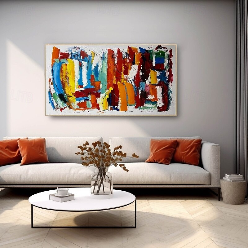 handgemalte abstrakte farbenfrohe Gemälde auf Leinwand handgemachtes farbenfrohes strukturiertes Acrylgemälde Wandkunst handgemaltes Kunstwerk Folienölgemälde für Wohnzimmer Büro Wanddekoration 2025 - $125.99 –P1