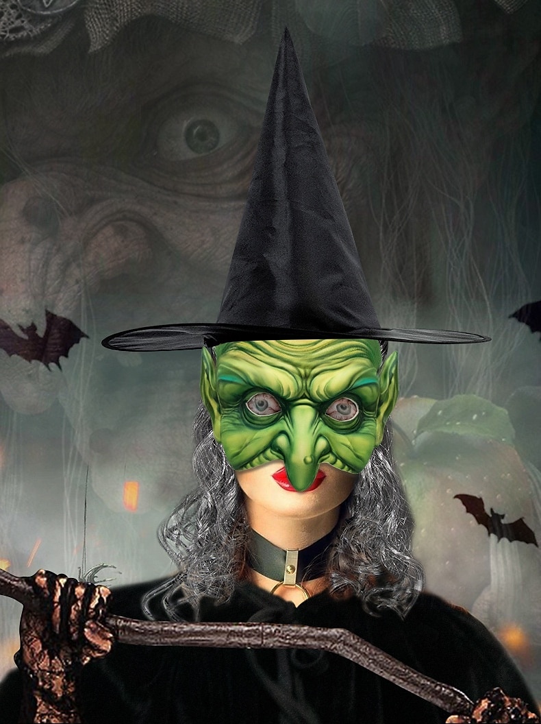 Sady příslušenství k kostýmu čarodějnice klobouk a maska pro dospělé ženy děsivý kostým na Halloween snadný karnevalový kostým na Walpurgis Night 2025 - $20.99 –P6