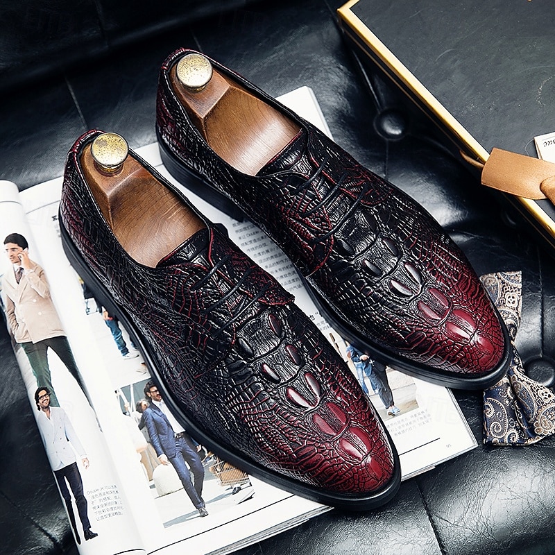 herenschoenen met krokodillenmotief Oxford - imitatieleren veterschoenen voor formele gelegenheden voor zakelijke en speciale gelegenheden 2025 - $42.99 -P2