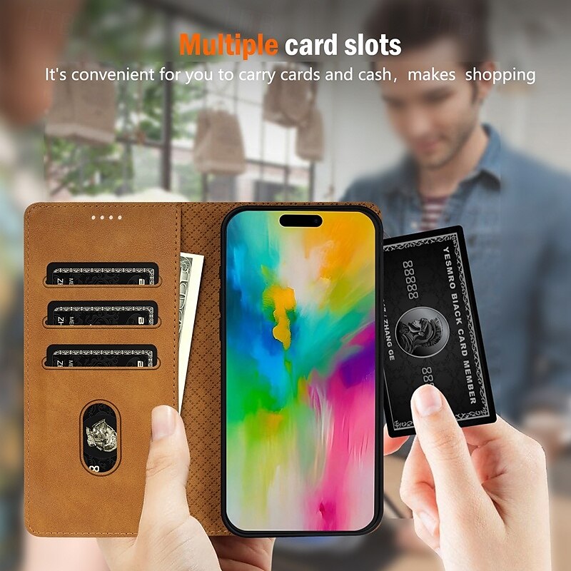2025年 電話 ケース 用途 iPhone 16 Pro Max プラス iPhone 15 14 Pro Max Plus iPhone 13 12 11 Pro Max Mini ウォレットカードケース スタンド付き 磁石バックル カード挿入口 レトロ風 TPU PUレザー  コレクション – €14.12 –P10