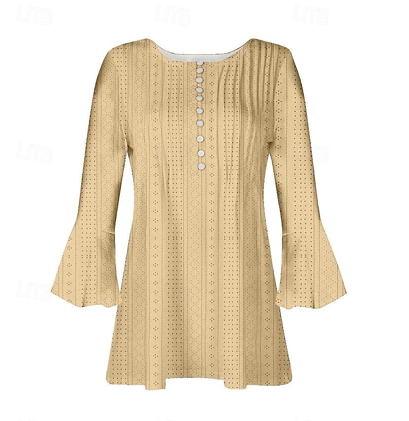 chemisier femme élégant moderne manches 3/4 hauts réguliers col en V travail quotidien jaune bleu violet vert printemps automne de 2025 ? $23.99 –P3