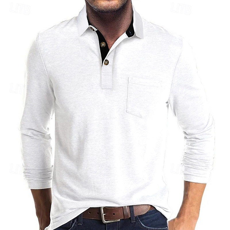 Herr Golftröja golfpolo Arbete Ledigt Kavajslag Långärmad Grundläggande Modern Ensfärgat Knapp Ficka Vår & Höst Normal Vin Aprikos Svart Vit Mörkröd Gul Golftröja 2025 - $21.99 –P9