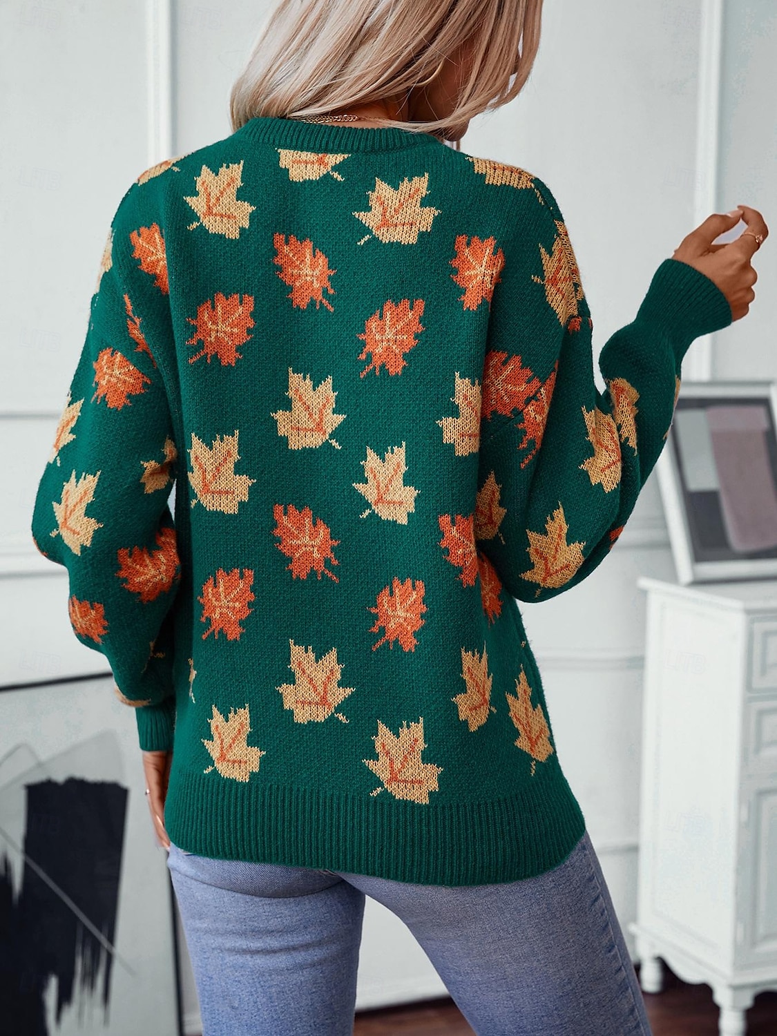 Femme Pull Chandail Décontractées Graphic Col Ras du Cou Imprimer manche longue Hauts réguliers Tricoter Fin de semaine Noir Vert Automne Hiver de 2025 ? $52.99 –P2