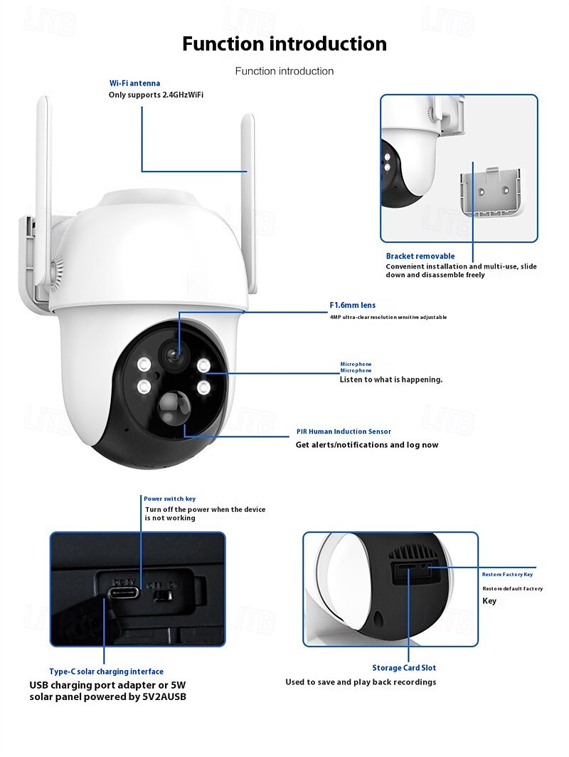 2025年 ソーラーバッテリー駆動カード対応ワイヤレス CCTV セキュリティカメラ 防水 PIR モーション検知 パンチルト  コレクション – $127.99 –P1