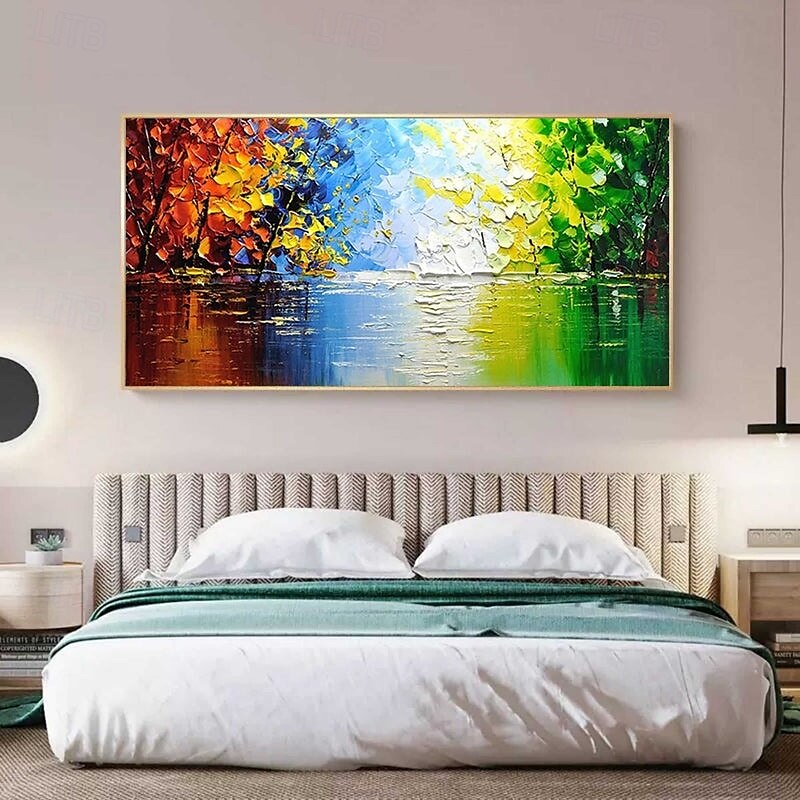 handgemalte abstrakte blaue Waldgemälde auf Leinwand, handgemachtes, farbenfrohes, strukturiertes Acrylgemälde, Wandkunst, handgemaltes Kunstwerk, grünes Ölgemälde für Wohnzimmer, Büro, 2025 - $116.99 –P7