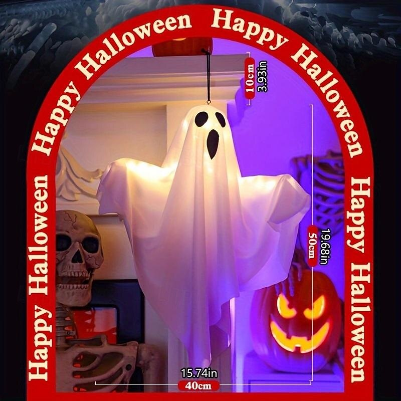 1pc Halloween Decorations Lighted Ghost Hanging Light Porch, Adjustable Arms for Glass Window, Indoor & Outdoor Tree Decor - Festive Atmosphere Decorative Light with 3 Lighting Modes (White & Orange) 2026 - $6.49 –P1