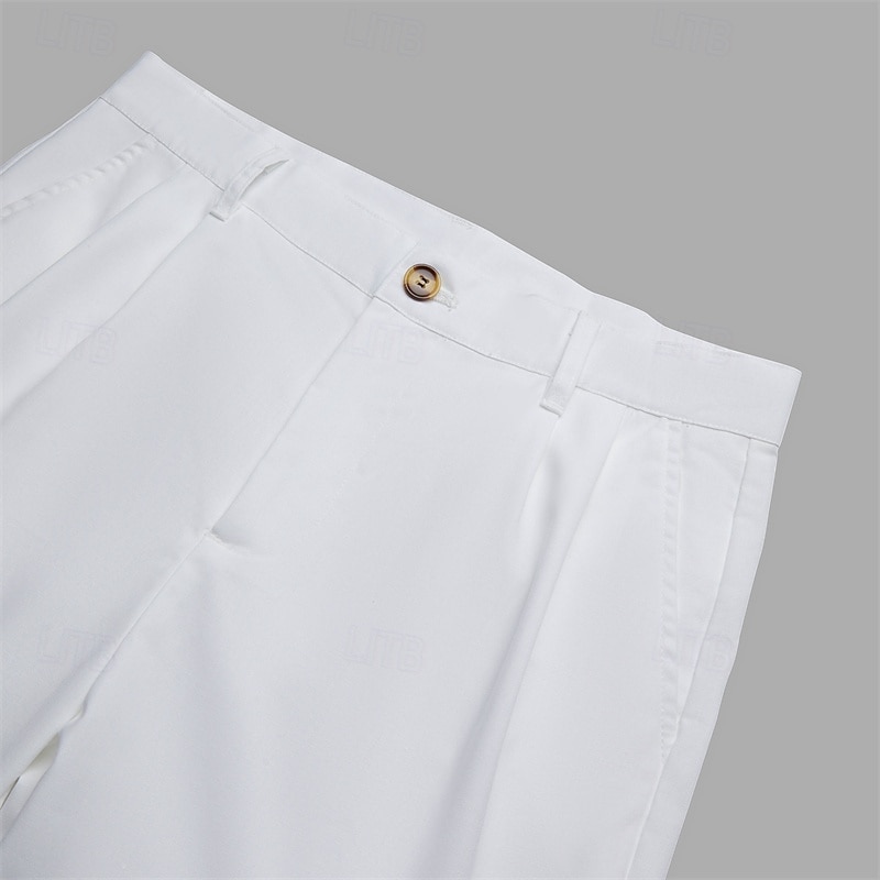 Men's Linen Pants Trousers Summer Pants Front Pocket Pleats Straight Leg Plain Comfort Breathable Casual Daily Holiday Fashion Basic Black White 2025 - $28.99 –P4