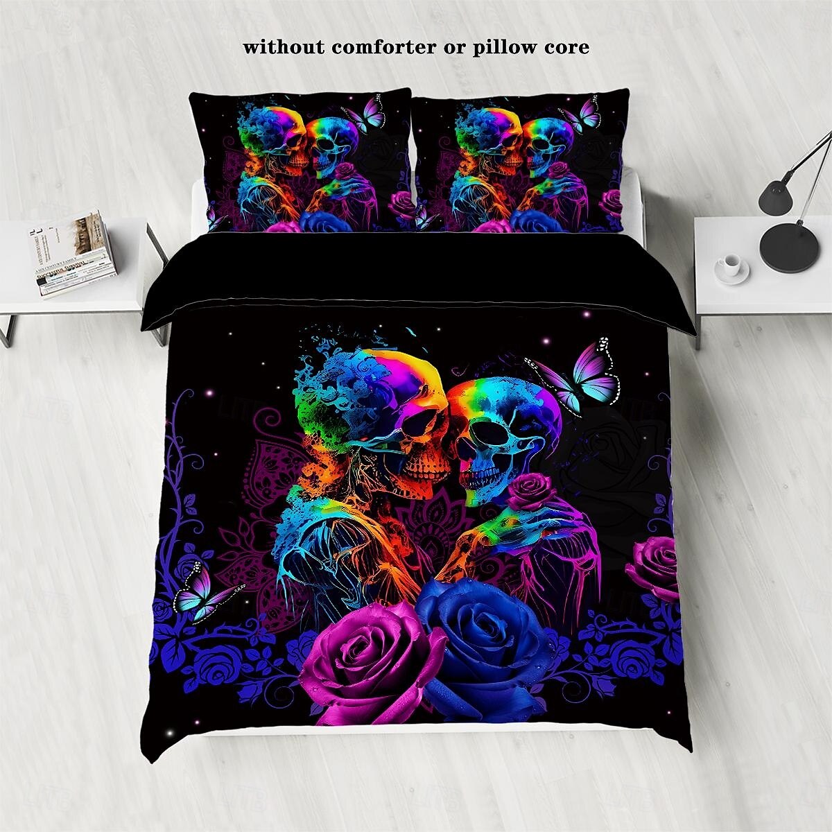 Copripiumino con stampa floreale a forma di teschio gotico, set da letto da 3 pezzi - design unico e artistico - include copripiumino e federe - tessuto morbido e resistente - perfetto per aggiungere del 2025 a $68.99 –P11
