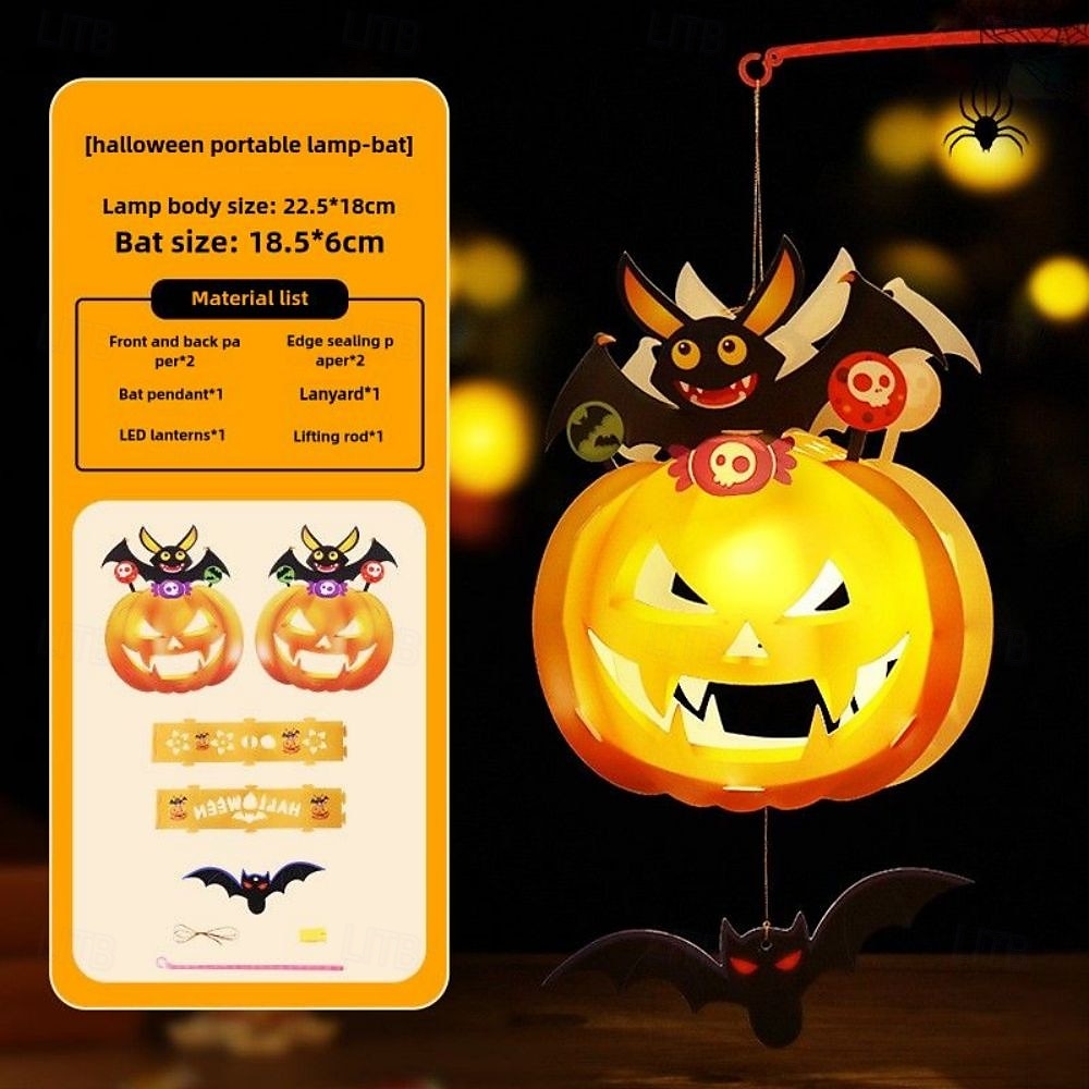 decorazioni lanterna zucca di Halloween - luce notturna fai da te, oggetti di scena fatti a mano, lanterna portatile per bambini per giochi in costume, allestimento per atmosfera festosa del 2025 a $9.99 –P1