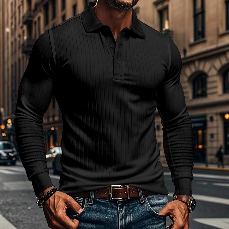 Herren Golfshirt Golf Poloshirts Lässig Arbeit Revers Langarm Basic Modern Einfach Knöpfe Frühling & Herbst Normale Passform Weiß Golfshirt 2026 - $21.99 –P10