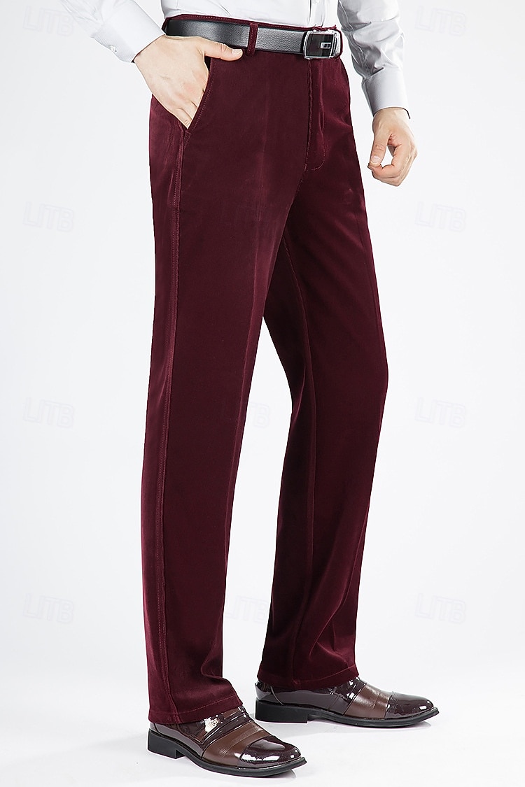 Men's Dress Pants Corduroy Pants Trousers Suit Pants Pocket Plain Comfort  Breathable Outdoor Daily Going out Fashion Casual Black Red 2026 - CAD  $31.99