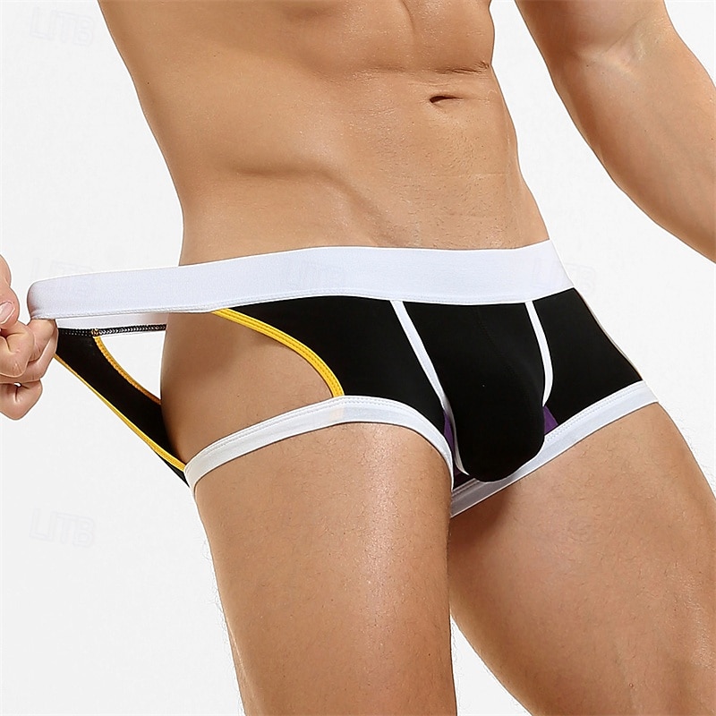 Per uomo 1 pc Mutandine sexy Boxer Lato scavato Poliestere Traspirante Morbido Comodo Color Block A vita medio-alta Nero Rosso del 2025 a $10.49 –P6