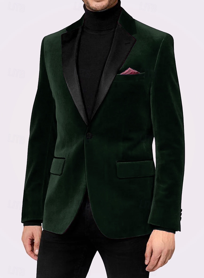Herren Blazer-Jacke Smoking Vintage Party Samt Patchwork Einfarbig Blazer Burgunderrot Grün Weite Passform 2025 - $85.99 –P4