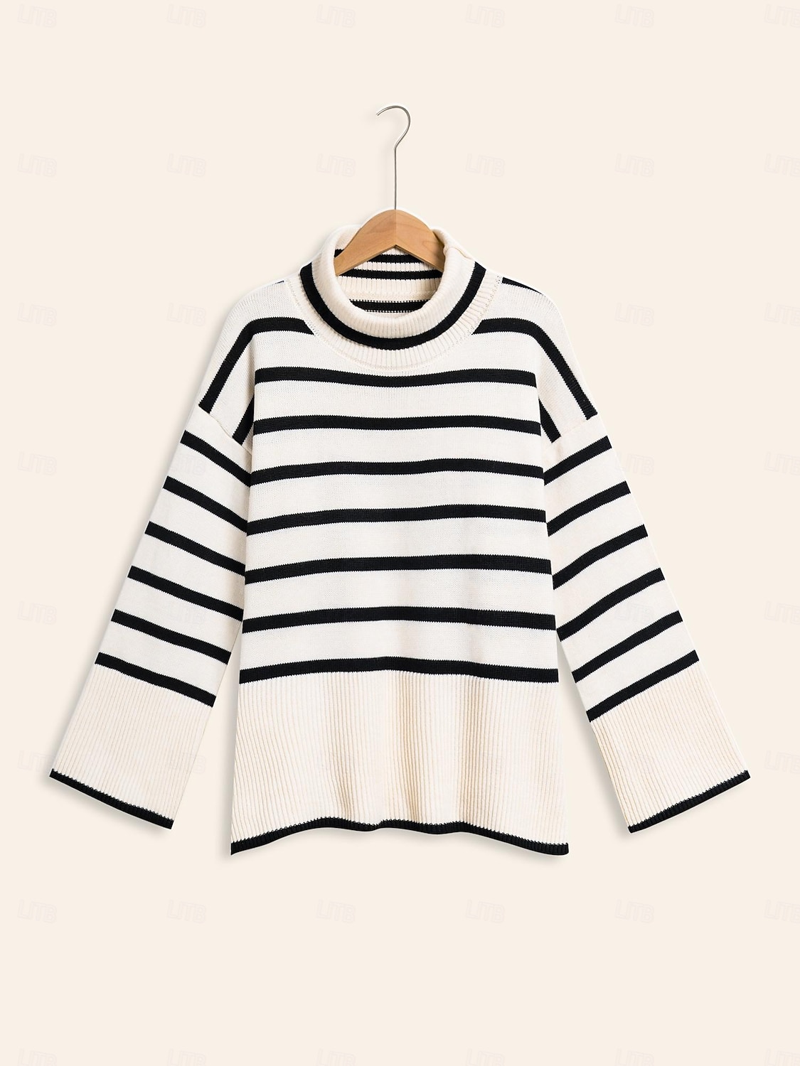 Per donna Felpa A collo alto A coste Maglia Misto lana A campana Autunno inverno Casual / quotidiano Casual quotidiano Manica lunga Banda Bianco S M L del 2025 a $54.99 –P9