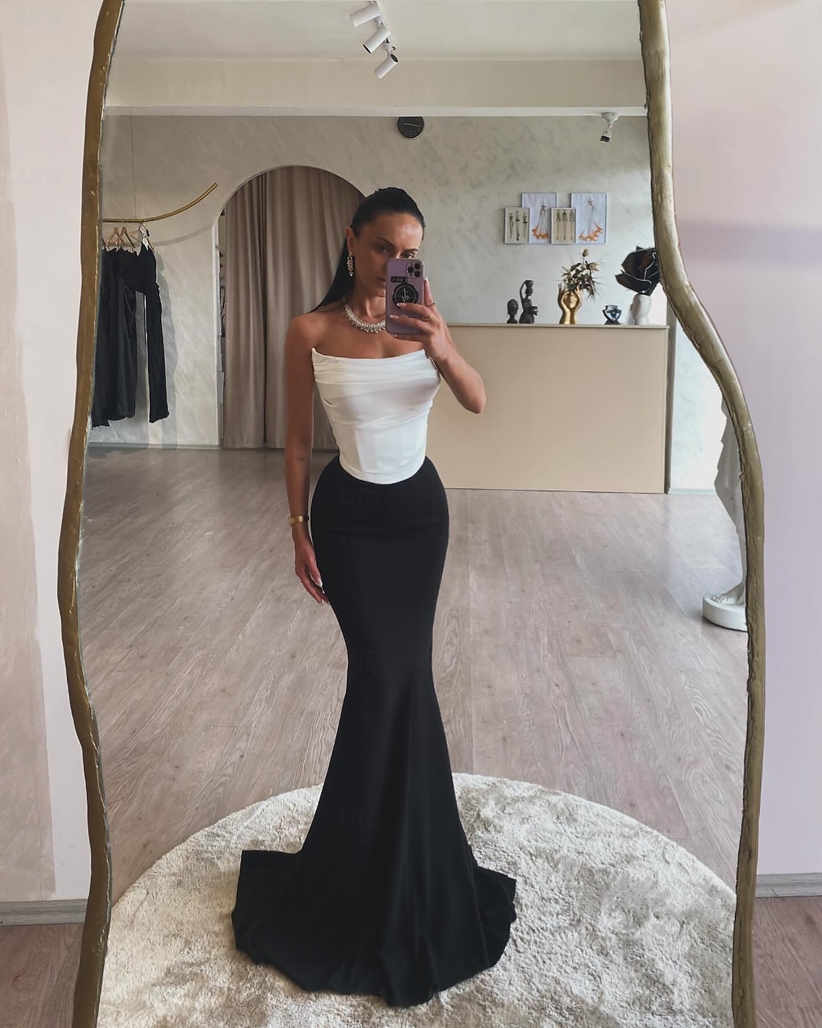 Robe de soirée sirène Noire Corsets Robe Formelle Longueur au sol Sans manches Sans bretelles Crêpe extensible Sans dos avec fronces Robe de bal masqué de 2025 ? $184.99 –P3