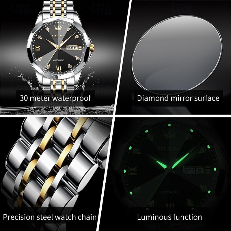 New Olevs Olevs Brand Fashion Trend Men'S Business Watch Decorative Luminous Calendar Week Display Automatic Mechanical Watch Leisure Waterproof Sports Watch 2025 - $74.99 –P4