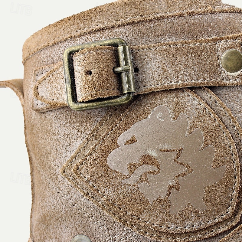 Men's Distressed Suede Leather Motorcycle Boots with Vintage Buckle Straps - Rugged Biker Style 2025 - $169.99 –P3