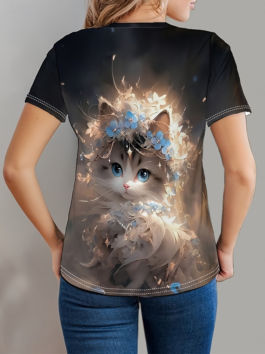 kvinners t-skjorte søt casual print kortermet vanlige topper daglig svart sommer 2025 - $19.99 –P2