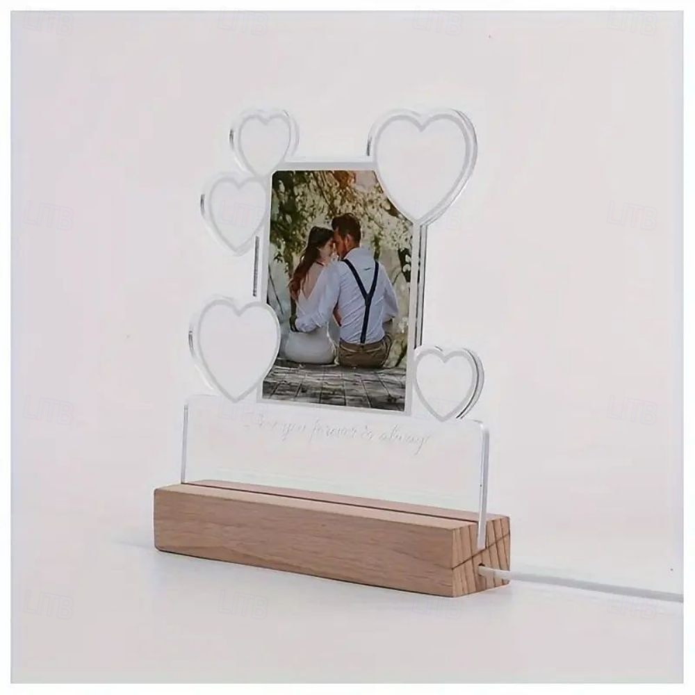 personalisierter Nachtlicht-Fotorahmen in Herzform, LED-Nachtlicht zur Hochzeit – individuelle Foto-Acryl-USB-Lampe, romantisches Geschenk zum Hochzeitstag, Geburtstag, perfekt für Paare und Freunde 2026 - $16.99 –P4