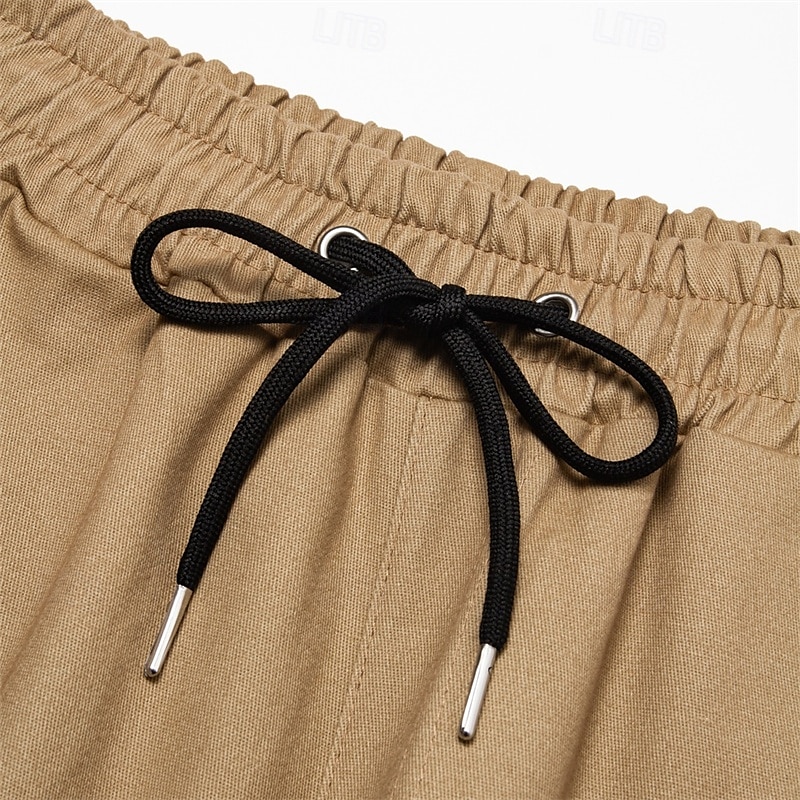 Men's Cargo Shorts Shorts Casual Shorts Hiking Shorts Pocket Drawstring Elastic Waist Solid Color Knee Length Sports Outdoor Running Streetwear Stylish ArmyGreen Black 2025 - $20.99 –P5