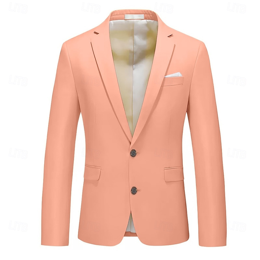Herr Studenten Cocktailklädsel Kavaj Ceremoni Bröllopsfest Affärskläder Mode Ledigt Vår & Höst Polyester TR Slät Ficka Ledigt / vardag Enkelknäppt Blazer Ljusrosa Gul Rodnande Rosa Kungsblå 2025 - $63.99 –P6
