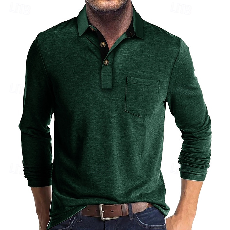 Herr Golftröja golfpolo Arbete Ledigt Kavajslag Långärmad Grundläggande Modern Ensfärgat Knapp Ficka Vår & Höst Normal Vin Aprikos Svart Vit Mörkröd Gul Golftröja 2025 - $21.99 –P15