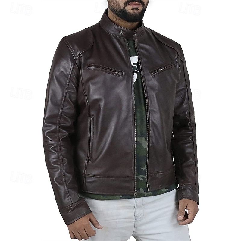 Per uomo Giacca in Ecopelle Giacca di transizione Giacca da Biker Giacca in pelle rossa Vacanza Quotidiano Antivento Caldo Tasca Autunno & Inverno Semplice Moda Classico Collo alla coreana Regolare del 2026 a $41.99 –P7