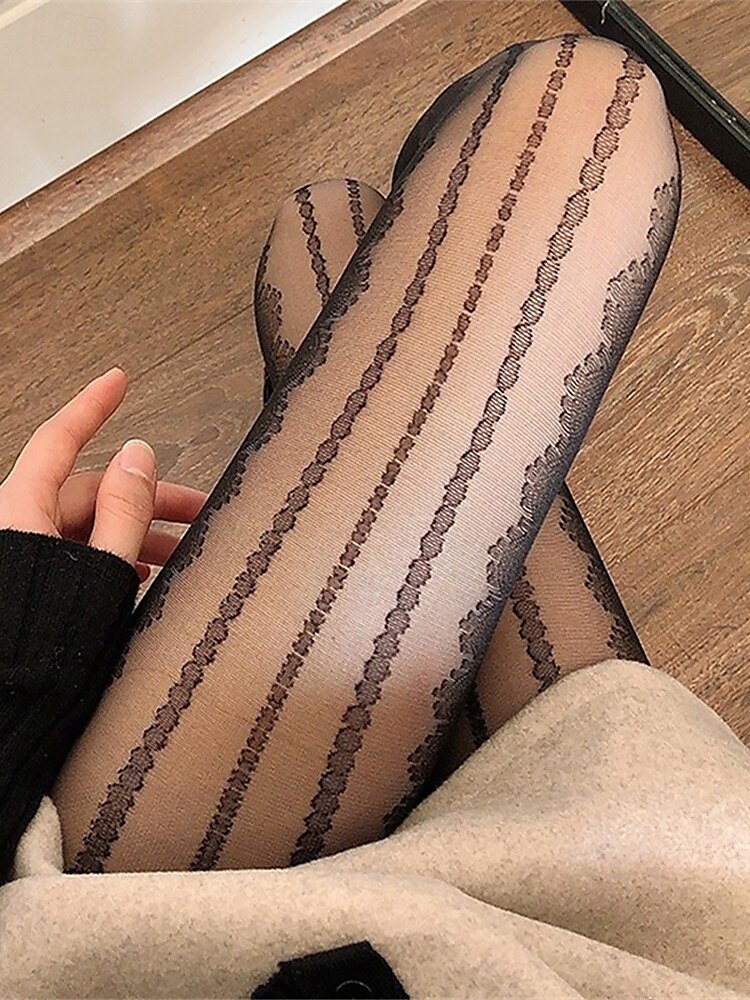 Elegant Sheer Pantyhose with Delicate Vertical Stripe Pattern | Soft Nude Tone Tights for Dressy and Casual Outfits 2025 - $8.99 –P3