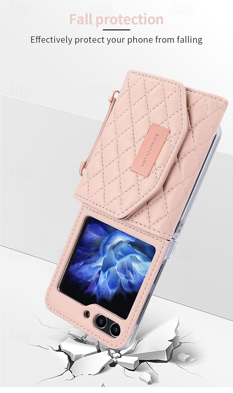 телефон Кейс для Назначение SSamsung Galaxy Z-флип 6 Z Flip 5 Z Flip 4 Z Flip 3 Кошелек для карт с ремешком Разъем для карты Защита от удара Ретро Настоящая кожа ТПУ 2025 - $30.99 –P12