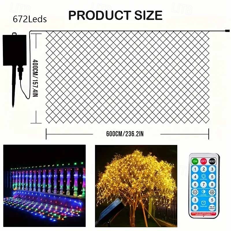 1 Pack  Solar Mesh Light Remote Control with Eight Functions for  and Festival Indoor and Outdoor Atmosphere Decoration Lights 1.5 * 1.5M-96LED/3 * 2M-192LED/6 * 4M-672LED 2026 - $38.41 –P21