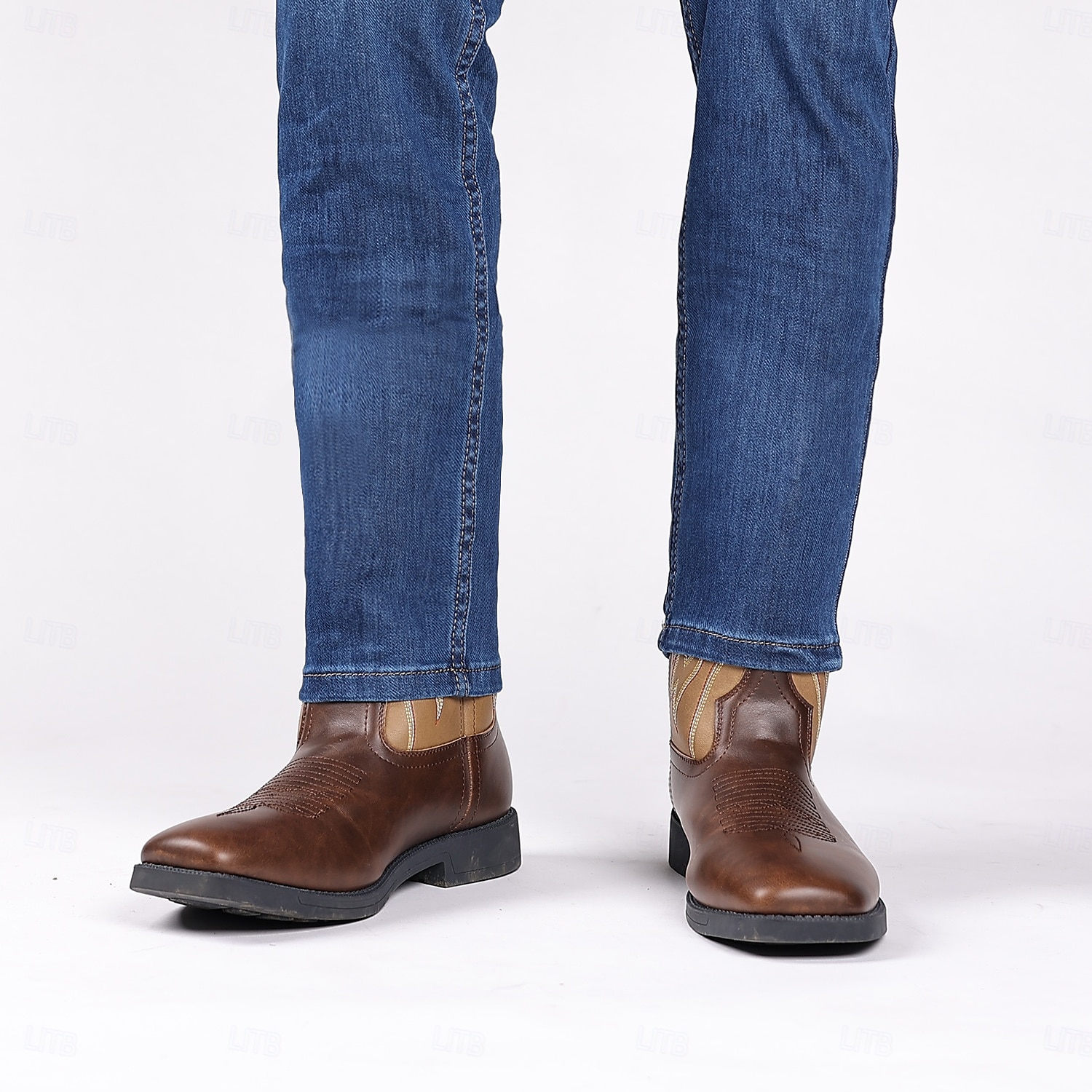 bottes de cowboy western marron pour hommes - similicuir avec détails brodés pour un style extérieur classique de 2025 ? $64.99 –P5