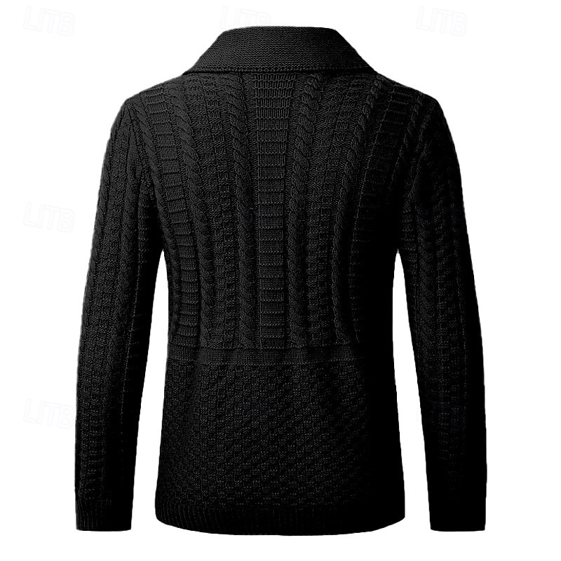 Herren Strickjacke Kurzer Pullover Strickpullover Gerippt Stricken Standard Knopf hoch Tasche Glatt Schalrevers Modisch Klassisch Freizeitskleidung Verabredung Bekleidung Herbst Winter Schwarz 2026 - $46.99 –P5