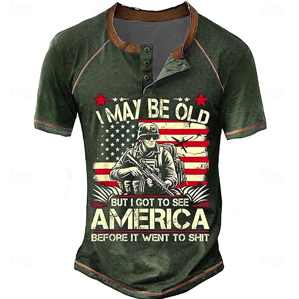Męskie Halloween Flaga Koszula Henley Długi rękaw Nadruk Codzienny Urlop Codzienny Wiosna i jesień Czarny Zielony Ciemnoniebieski Henley Koszulka Henley 2025 - $22.99 –P4