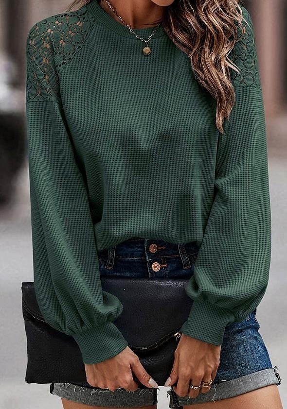 Women's Pullover Elegant Vintage Fashion Plain Work Dailywear Casual Crew Neck Patchwork Loose Fit Long Sleeve Black Brown Green Fall Winter 2025 - $29.99 –P1