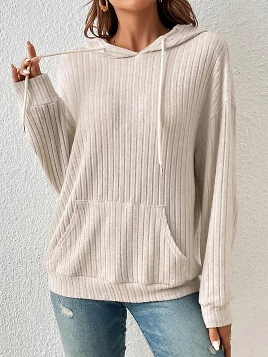sweat à capuche femme uni col ras du cou manches longues noir vert beige gris automne hiver de 2025 ? $37.99 –P5