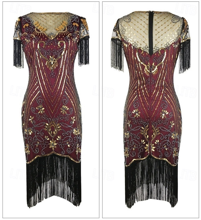 Retro / vintage De livlige 20-årene 1920-tallet Flapper kjole Cosplay kostyme Drakter Den store Gatsby Bryllupsgjest Paljetter Dusk Dame Jul Halloween Karneval Halloween Fest / aften 2025 - $83.99 –P9