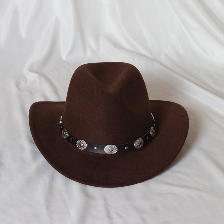 jednolity kolor unisex kowbojski kapelusz punkowy western z dzianinowym filcem 2025 - $18.49 –P7