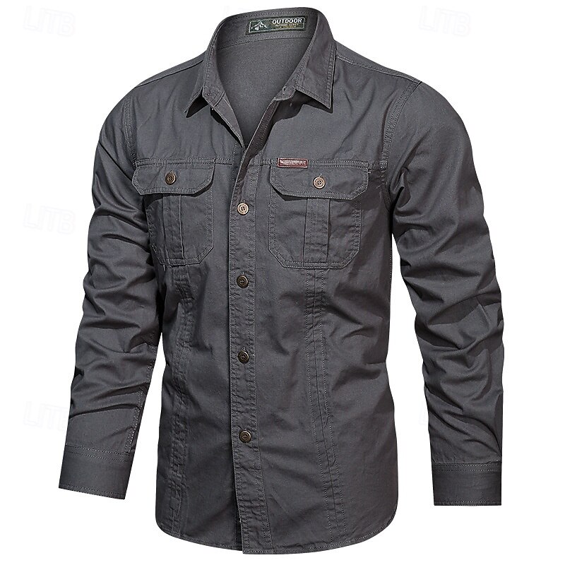 Voor heren Overhemd Werkkleding shirts Werkhemden Overhemd met knopen Cargoshirt Zwart khaki Leger Groen Donkerblauw Beige Lange mouw Effen Revers Vakantie Feestdagen Voorvak Kleding Modieus Casual 2025 - $26.99 –P3