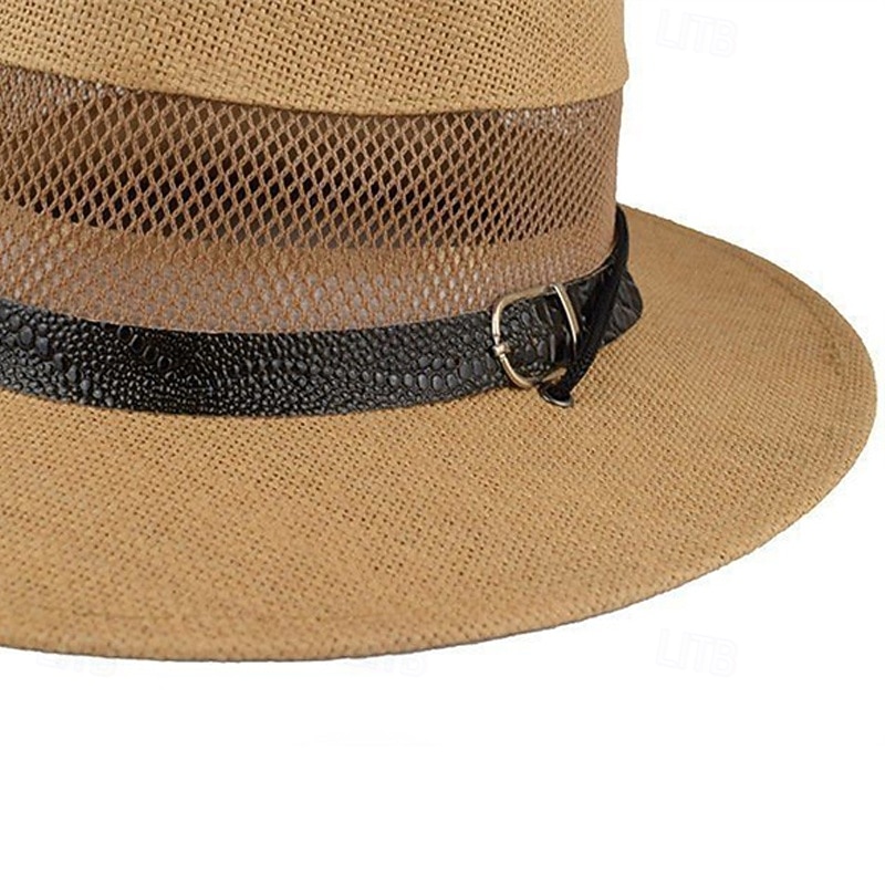 Herre Stråhatt Solhatt Wild Brim Hat Kakifarget Beige Sengetøy Netting Mote Fritid Gate Daglig Helfarge Justerbare Solkrem Pustende 2026 - $12.49 –P7