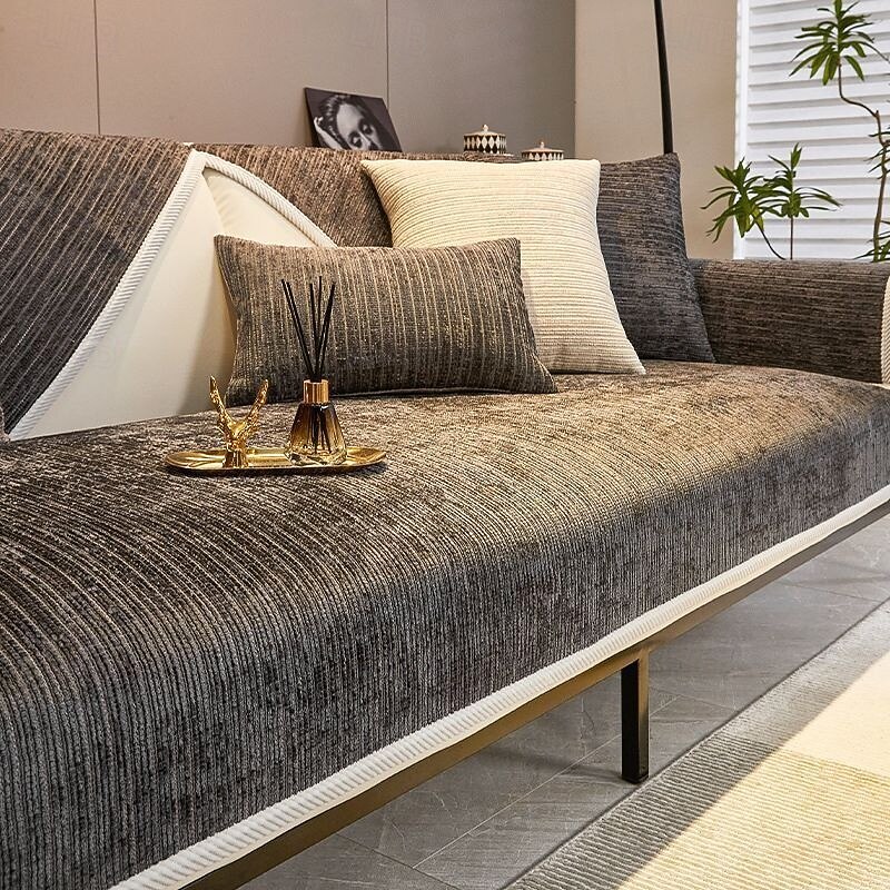 set di cuscini per divano in ciniglia moderno design semplice ed elegante in grigio quattro stagioni universale lussuoso copridivano antiscivolo perfetto per un look elegante e sofisticato del 2025 a $19.49 –P6