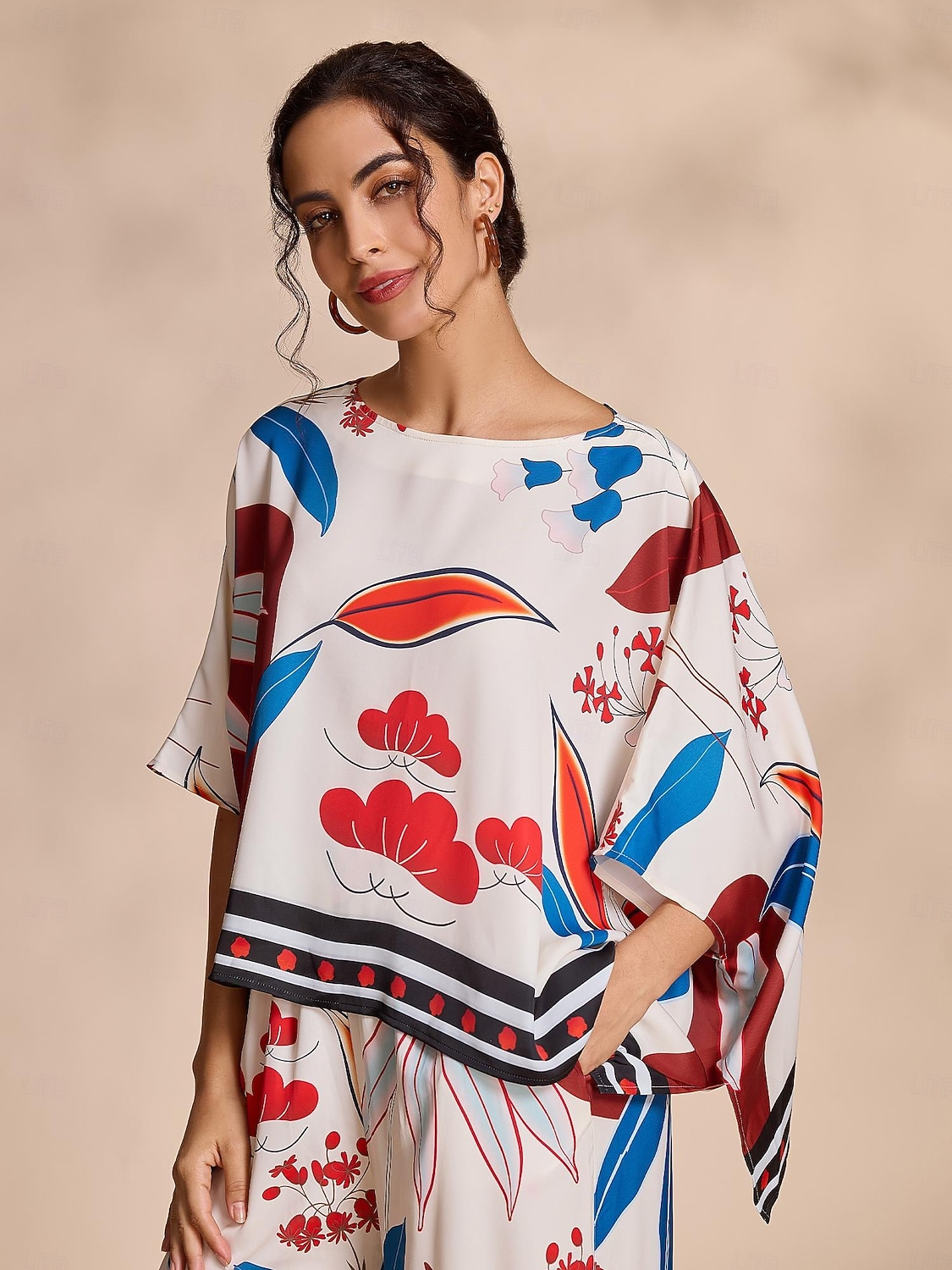 Mujer Floral Casual Casual Diario Manga magiar Albaricoque Dobladillo irregular De Gran Tamaño Estampado Manga 3/4 Elegante Diario Escote Barco Primavera & Otoño Otoño Temporadas Cruzadas 2026 - $56.99 –P4