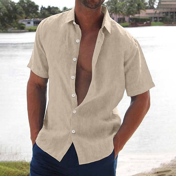 Voor heren linnen overhemd Zomer overhemd Strand Kleding Overhemd met knopen Effen Kleur Vakantie Curise Zwart Wit Roze blauw Korte mouw Strijkijzer Zomer Kleding Button-omlaag 2025 - $20.99 –P8