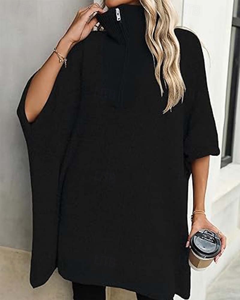 Damen Pullover Brautkleider schlicht Feste Farbe Troyer Halber Reißverschluss Zip Halbe Ärmel Lange Oberteile Stricken Täglich Schwarz Beige Herbst Winter 2025 - $61.99 –P7
