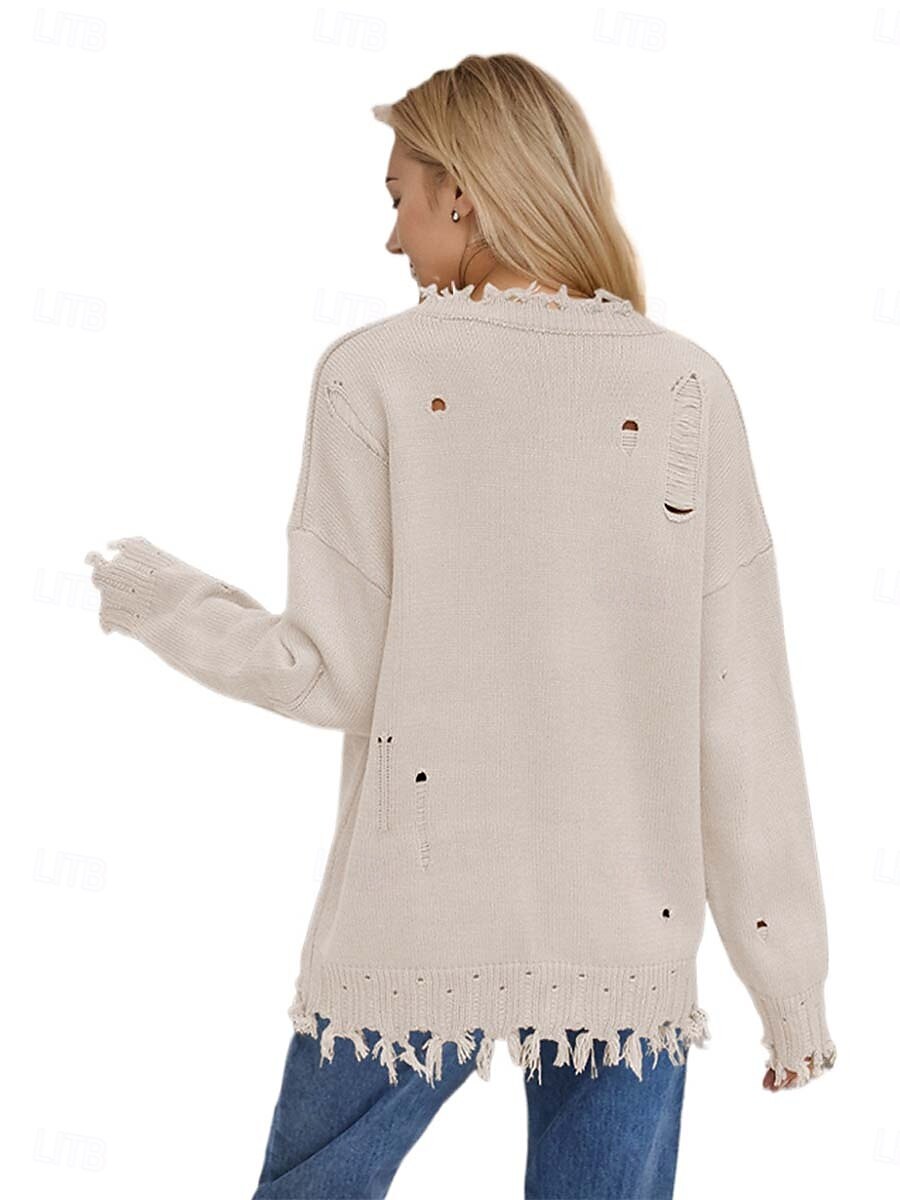 Femme Pull Chandail mode Décontractées Couleur unie Col Ras du Cou Imprimer Épaule tombante manche longue Hauts longs Tricoter du quotidien Sortie bleu marine Beige Automne Hiver de 2025 ? $67.99 –P3
