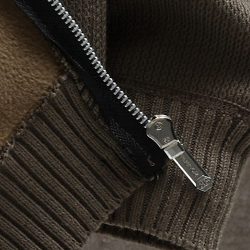 Men's Cropped Sweater Cardigan Sweater Zip Sweater Knit Sweater Ribbed Knit Regular Side Pockets Fleece Solid Color Stand Collar Fashion Classic Daily Wear Date Clothing Apparel Fall & Winter Black 2025 - $35.99 –P10