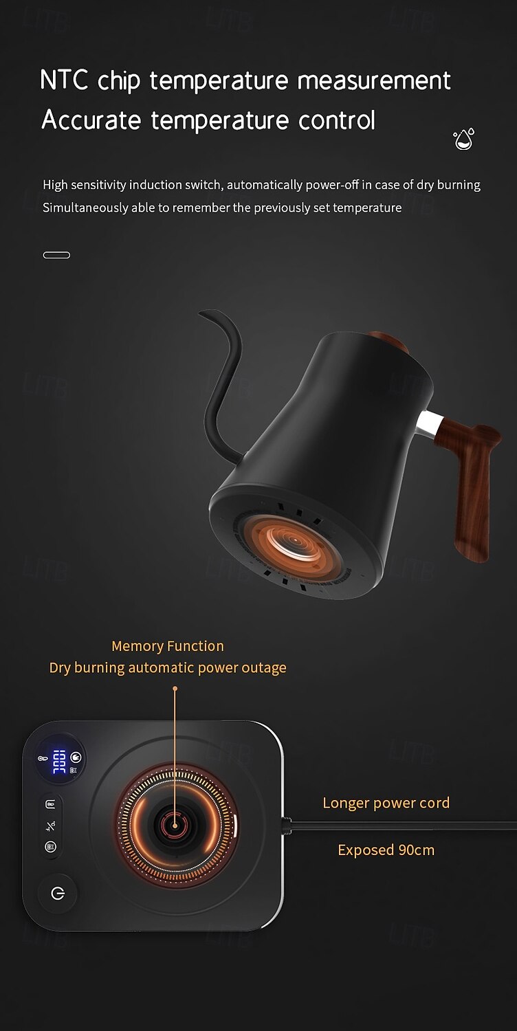 Electric Gooseneck Kettle Fast Water Boiler Stainless Steel Inner Temperature Control LCD Display Auto Shut Off 0.9L Pour Over Coffee and Tea Kettle 2025 - $77.99 –P3