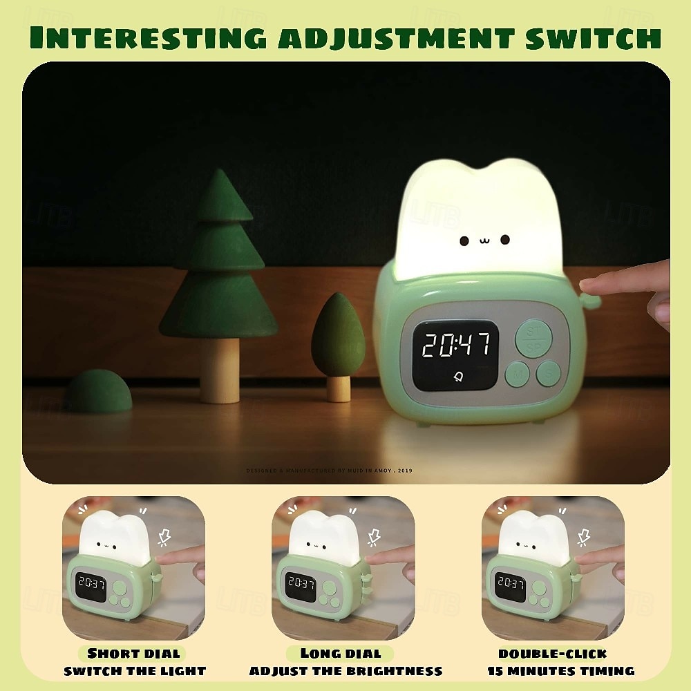 Toast Clock Timer Lamp Cute LED Bread Night Light with USB Dimmable Table Clock Alarm for Kids Soft Light 2025 - $23.99 –P7