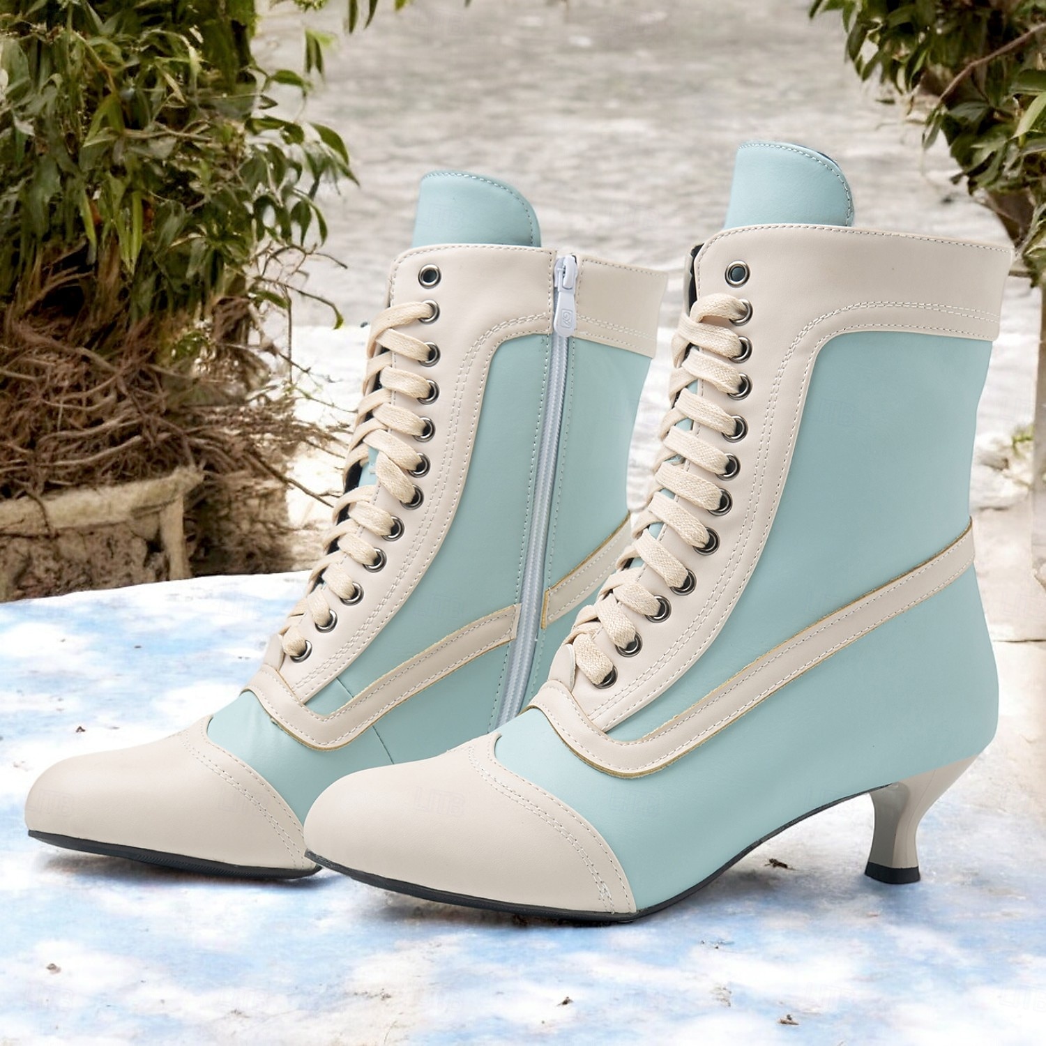 Dámské Boty Boty na knoflíky Větší velikosti Boty na podpatku Venkovní Párty Denní Barevné bloky Kotníkové boty Booties Nízký tenký Oblá špička Elegantní prázdniny Vinobraní Umělá kůže Šněrování 2025 - $59.99 –P1